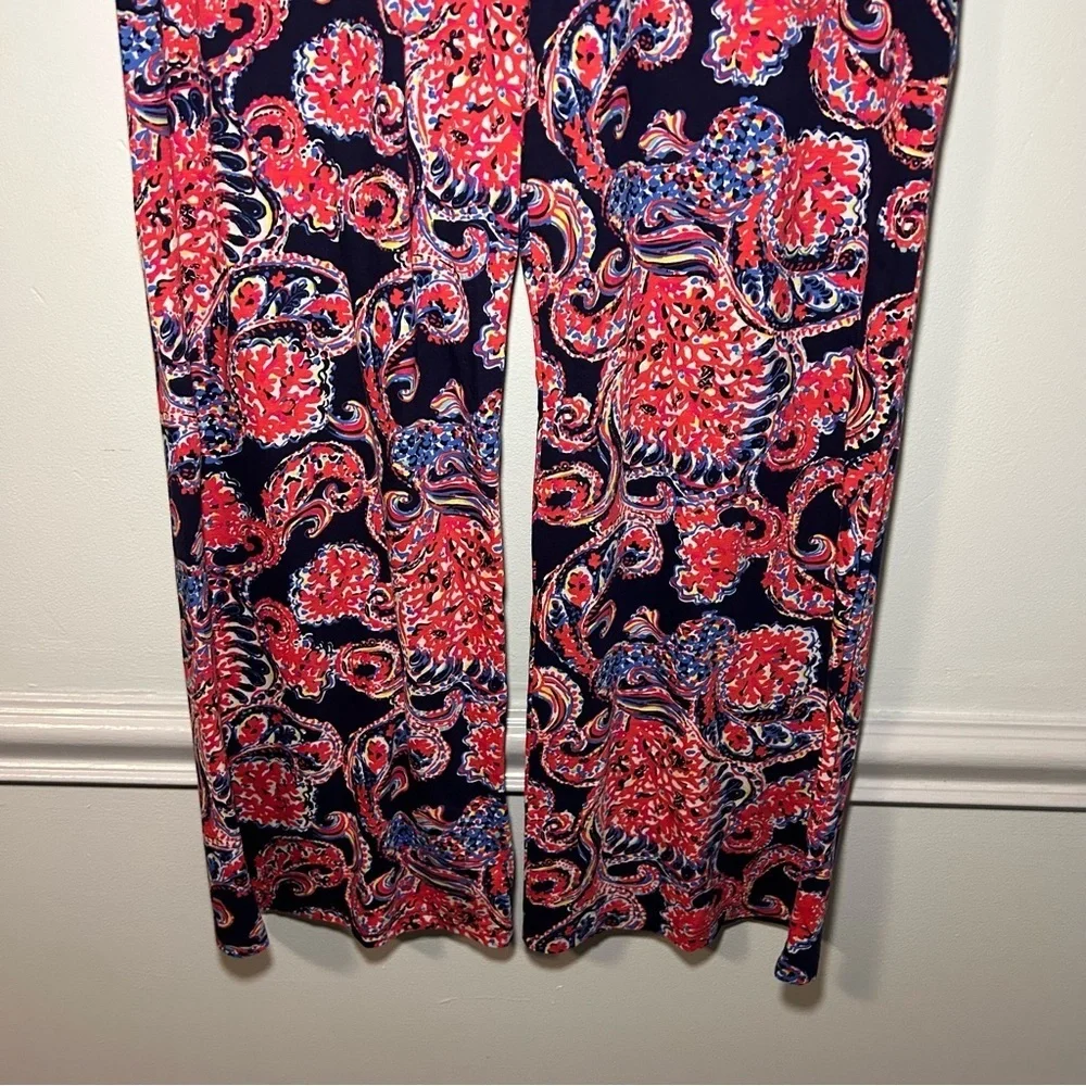Lilly Pulitzer Navy & Coral Paisley Lorena Breezy Palazzo Lounge Pants Size XL